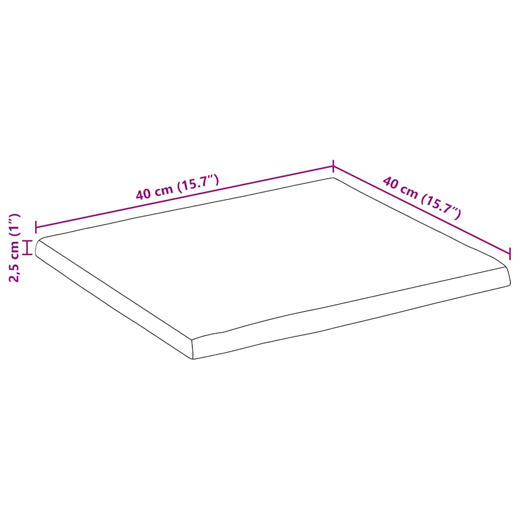 Tischplatte mit Baumkante 40x40x2,5 cm Massivholz Mango