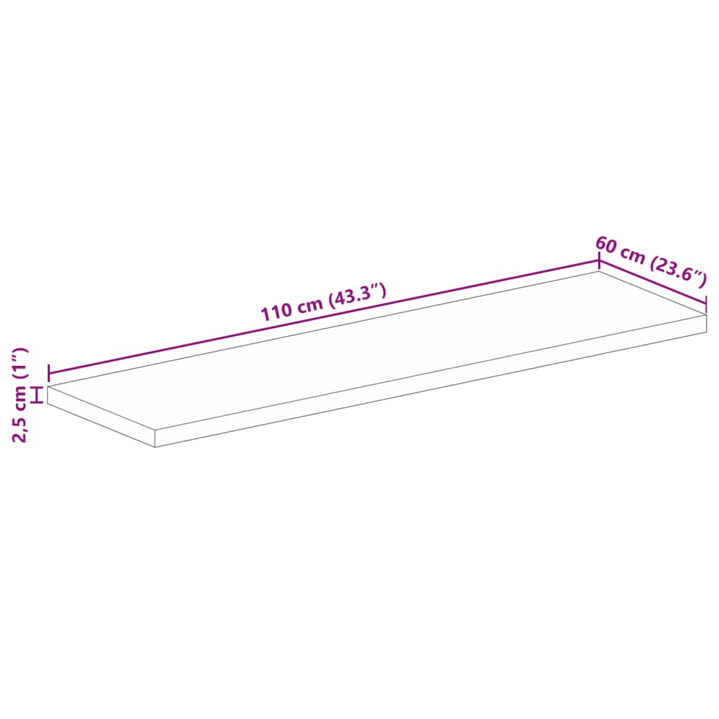Tischplatte 110x60x2,5 cm Rechteckig Massivholz Akazie