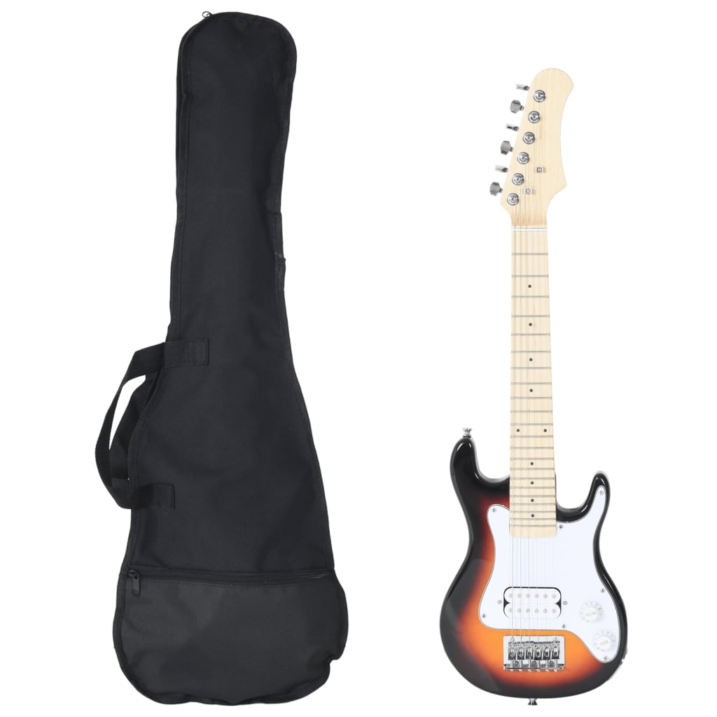 Guitare électrique pour enfant avec étui marron et blanc 3/4 30"