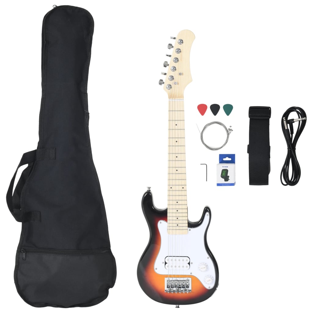 Guitare électrique pour enfant avec étui marron et blanc 3/4 30"