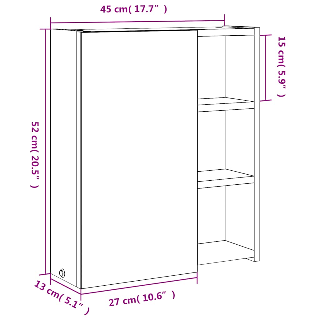 Spiegelschrank mit LED-Beleuchtung Grau 45x13x52 cm
