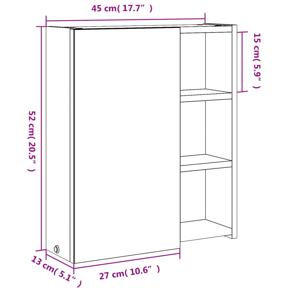 Spiegelschrank mit LED-Beleuchtung Eichenoptik 45x13x52 cm