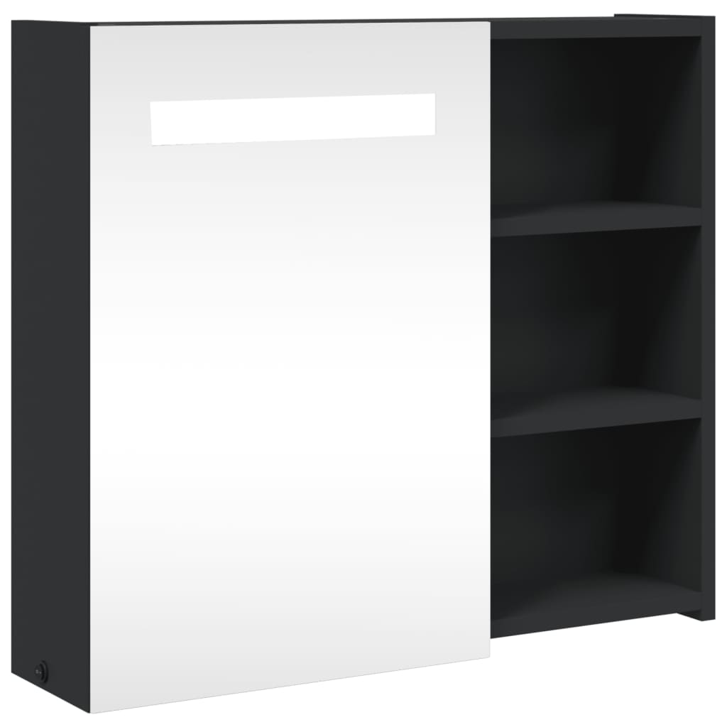 Mirror cabinet with LED lighting, black, 60 x 13 x 52 cm