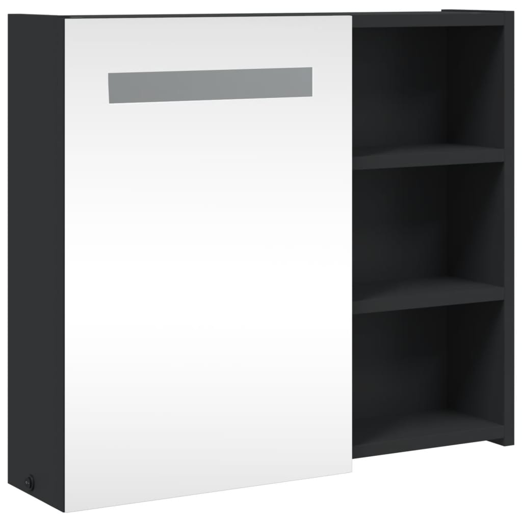 Mirror cabinet with LED lighting, black, 60 x 13 x 52 cm