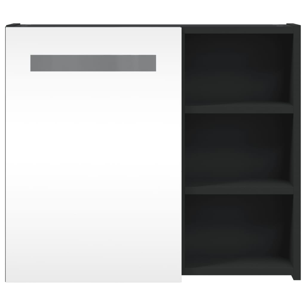 Mirror cabinet with LED lighting, black, 60 x 13 x 52 cm