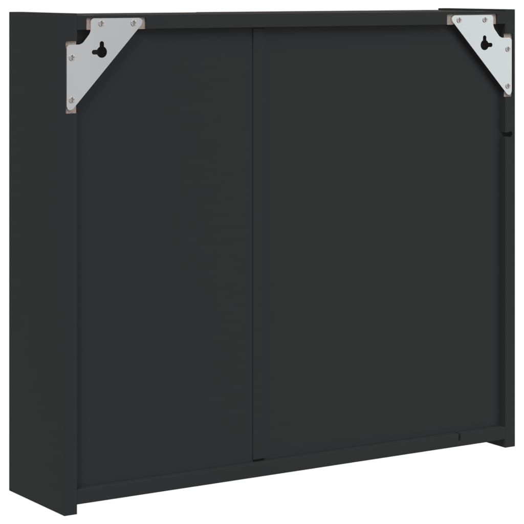 Mirror cabinet with LED lighting, black, 60 x 13 x 52 cm