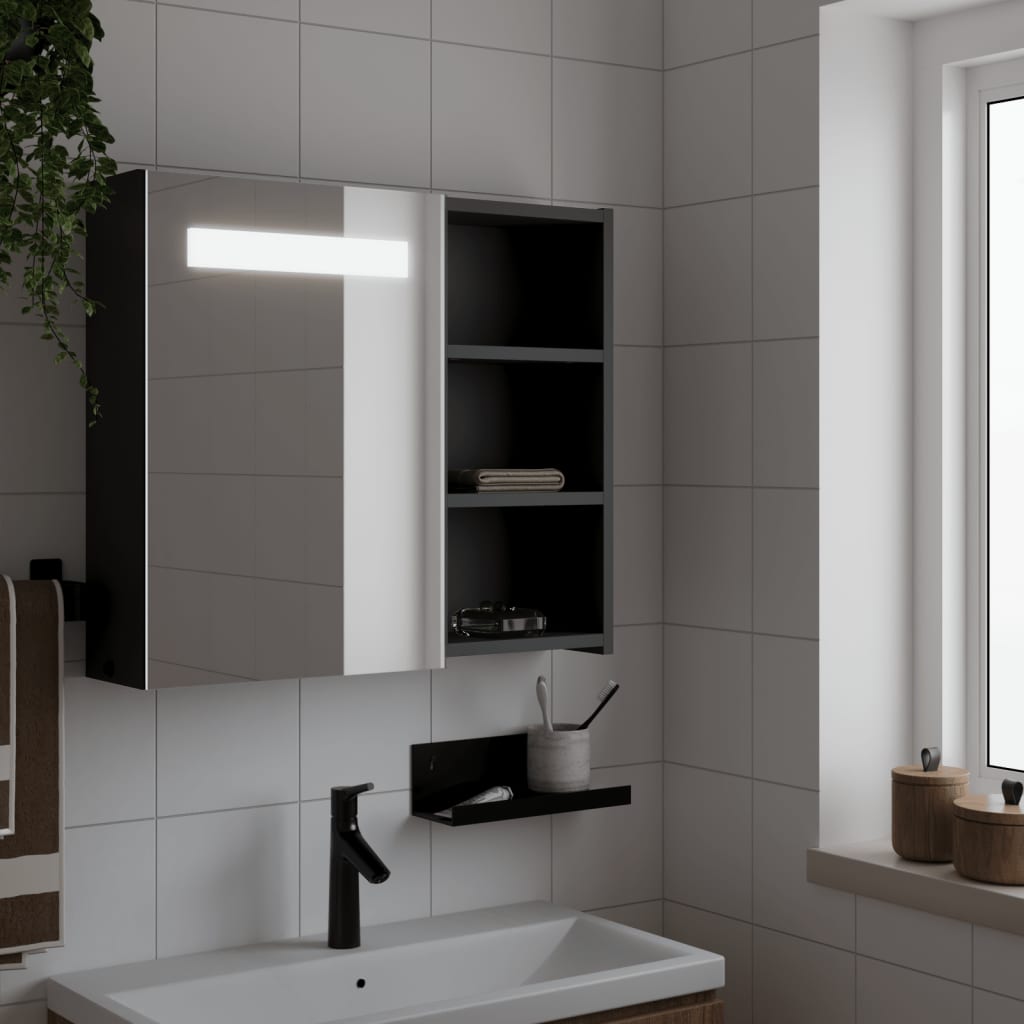 Mirror cabinet with LED lighting, black, 60 x 13 x 52 cm