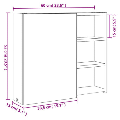 Spiegelschrank mit LED-Beleuchtung Eichenoptik 60x13x52 cm