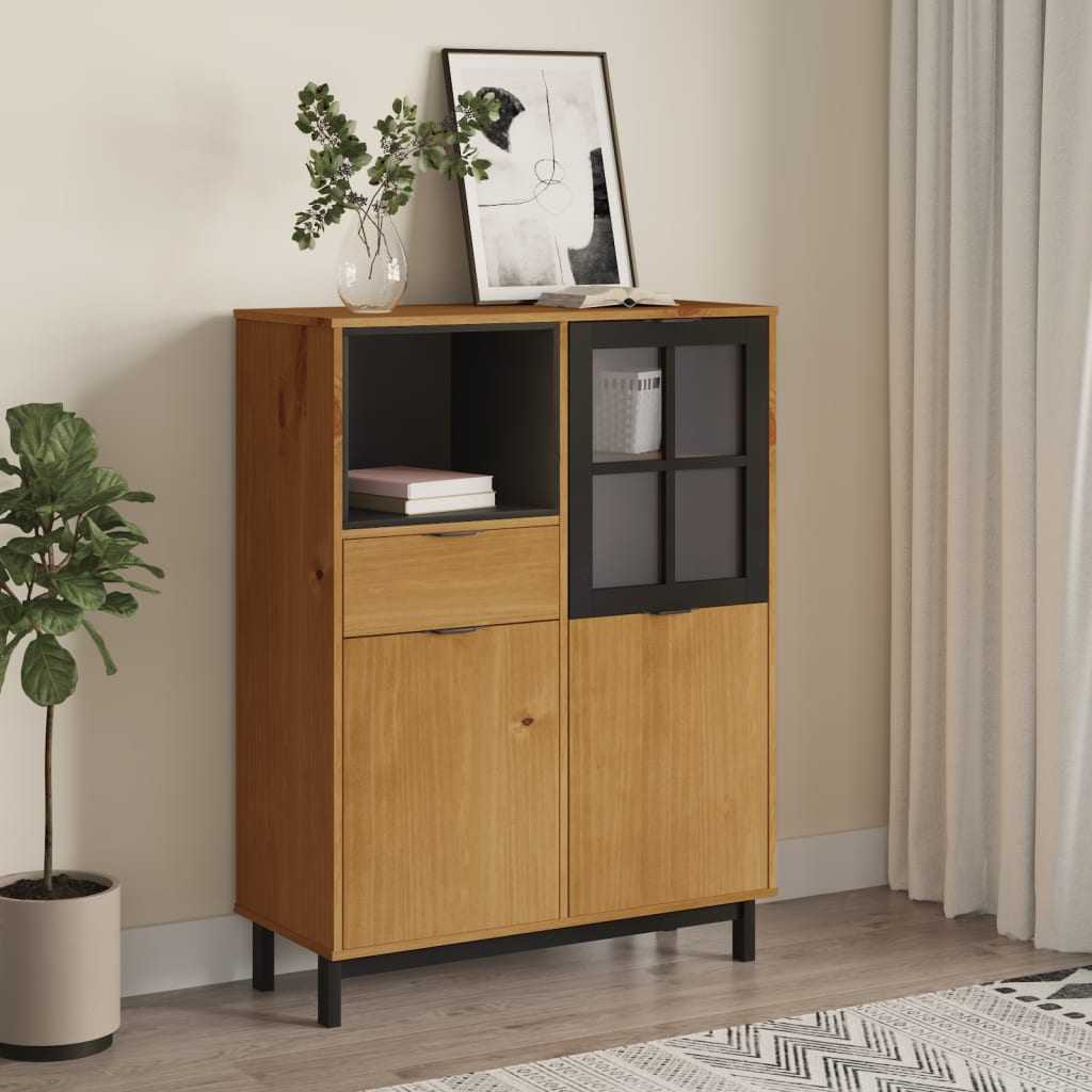 Highboard mit Glastür FLAM 92x40x122,5 cm Massivholz Kiefer