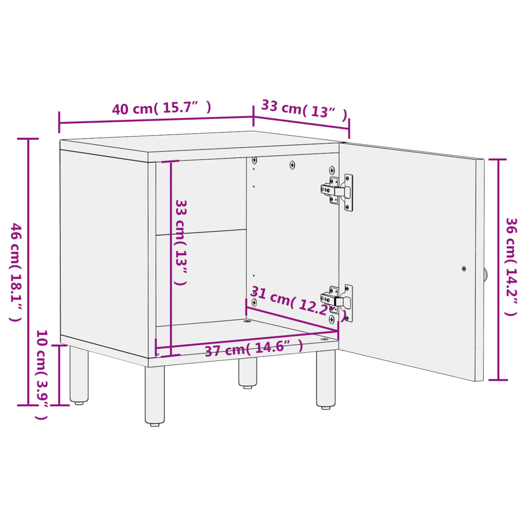 Nachttische 2 Stk. 40x33x46 cm Massivholz Mango