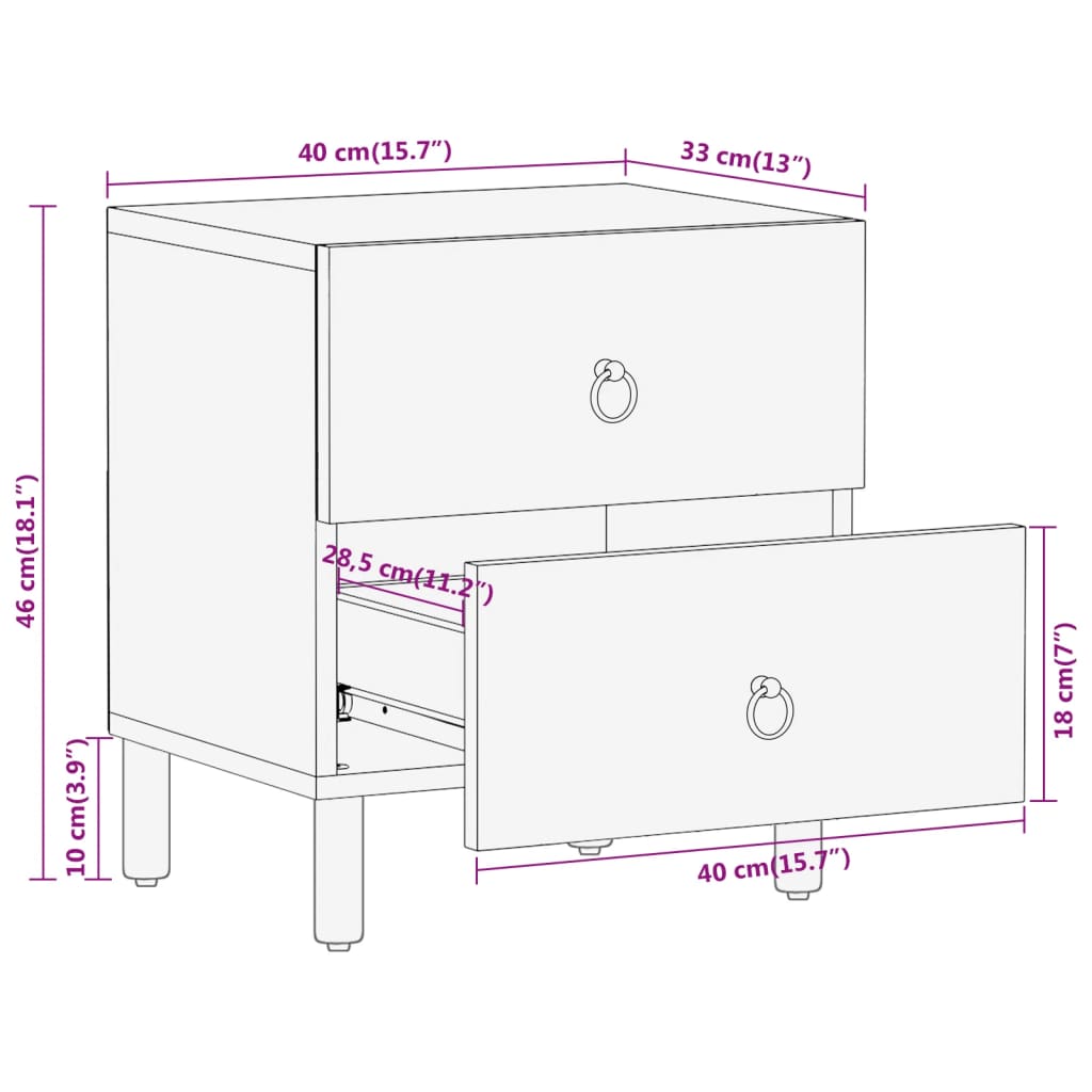 Nachttisch 40x33x46 cm Massivholz Mango