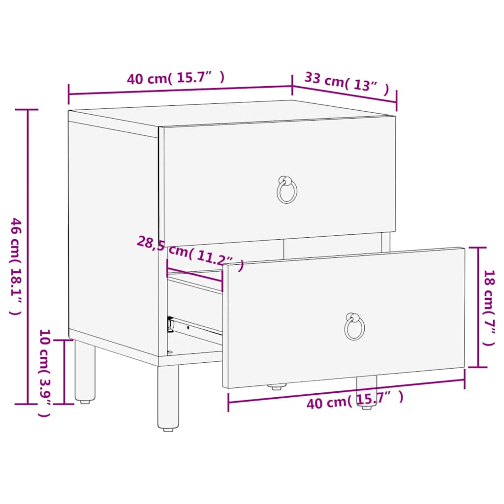 Nachttische 2 Stk. 40x33x46 cm Massivholz Mango