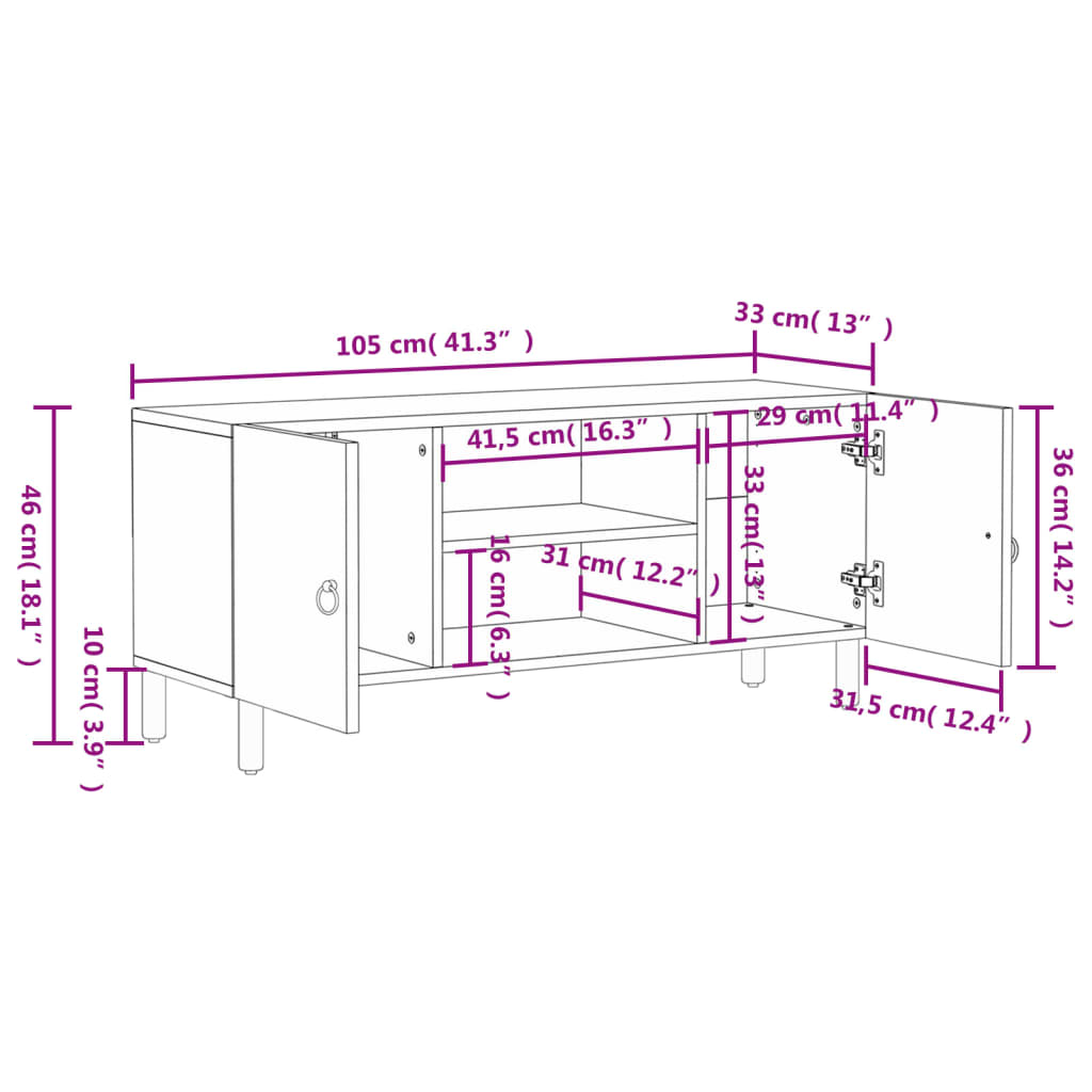 TV-Schrank 105x33x46 cm Massivholz Mango