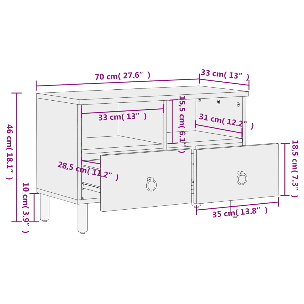 TV-Schrank 70x33x46 cm Massivholz Mango