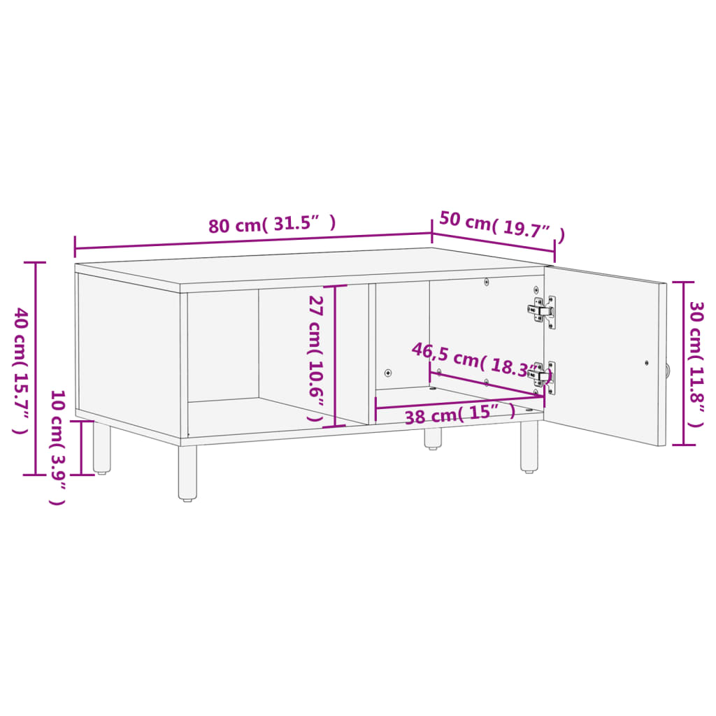 Couchtisch 80x50x40 cm Massivholz Mango
