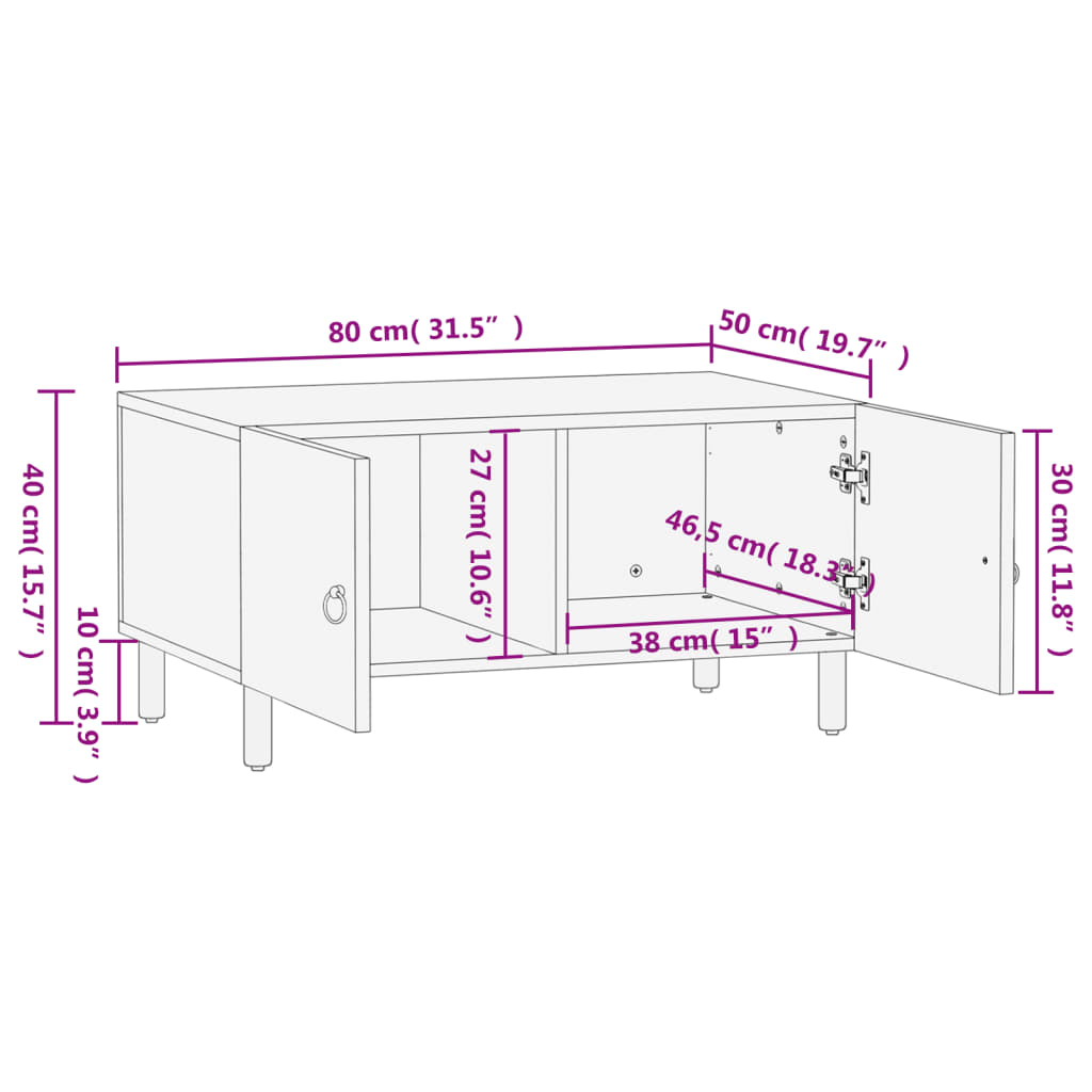 Couchtisch 80x50x40 cm Massivholz Mango
