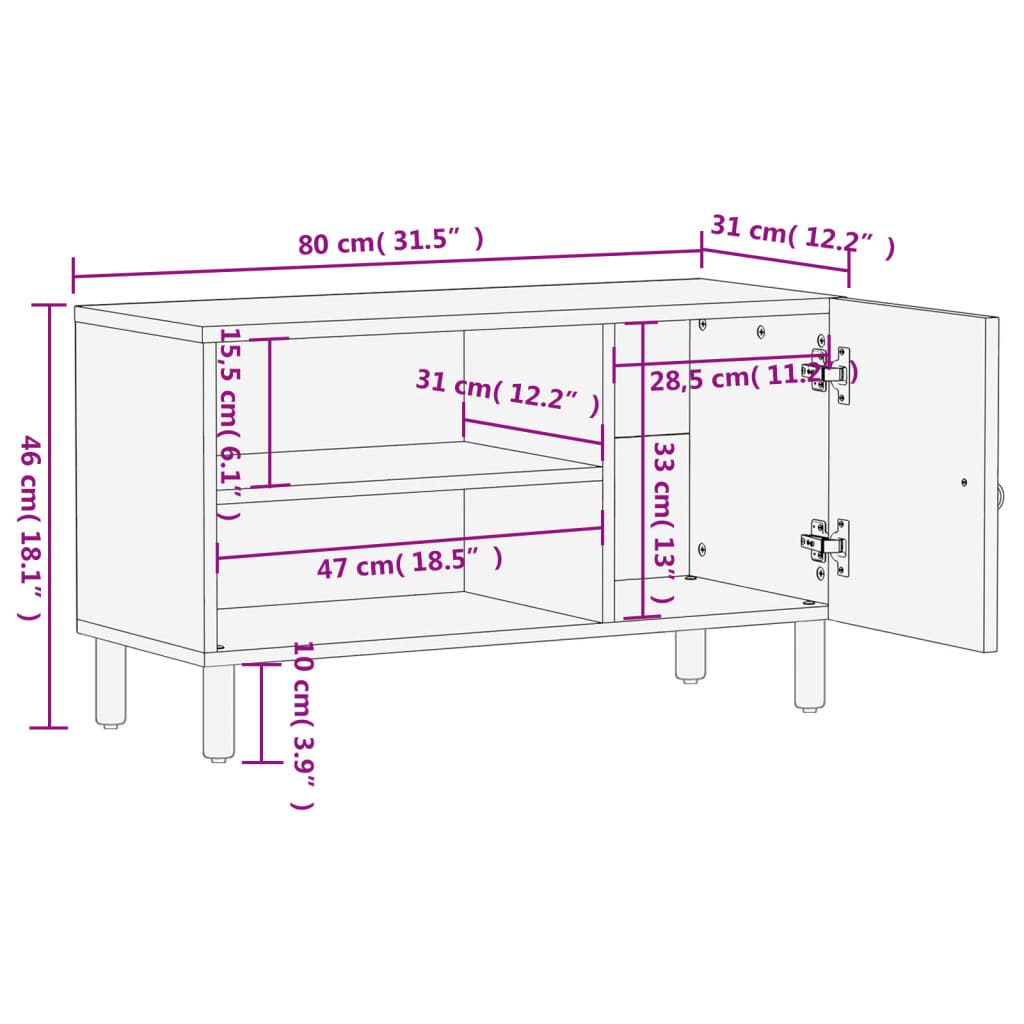 TV-Schrank 80x31x46 cm Massivholz Mango