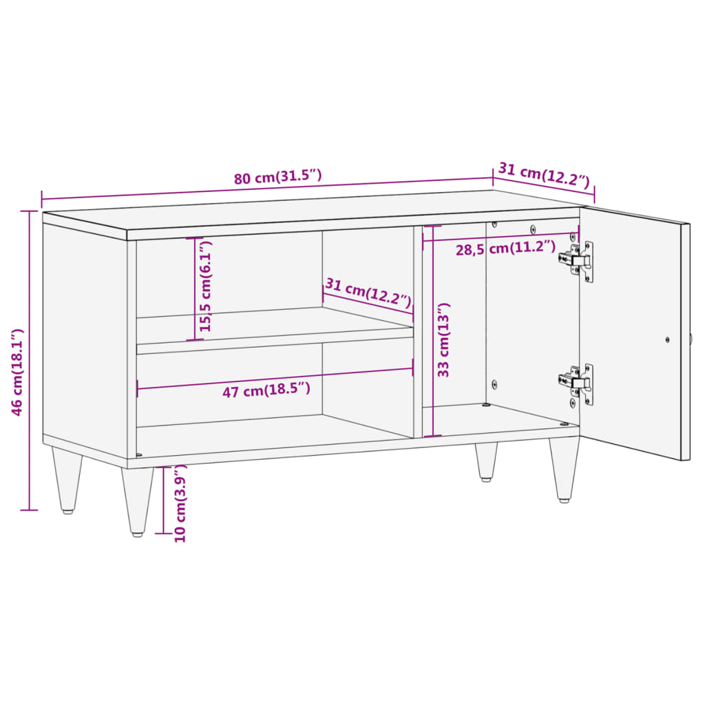 TV-Schrank 80x31x46 cm Massivholz Mango