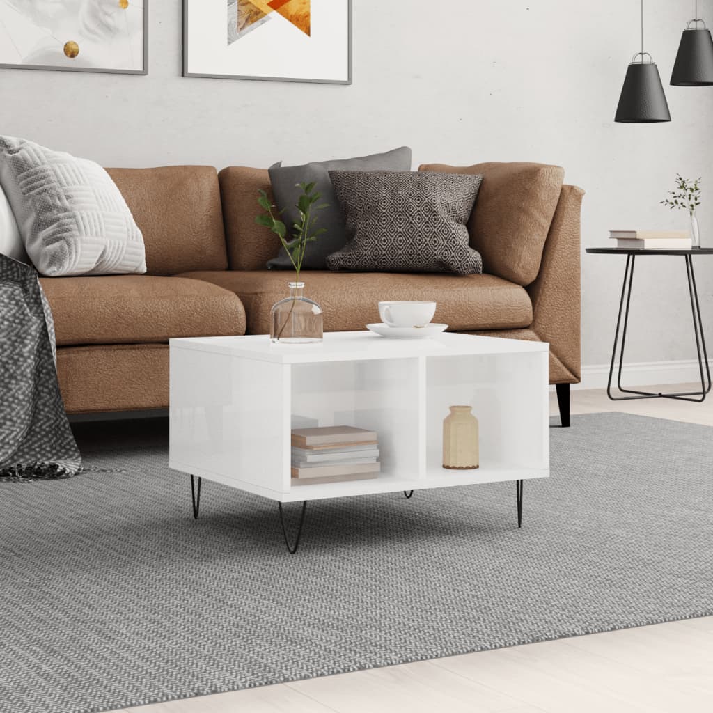 Coffee table high gloss white 60x50x36.5 cm wood material