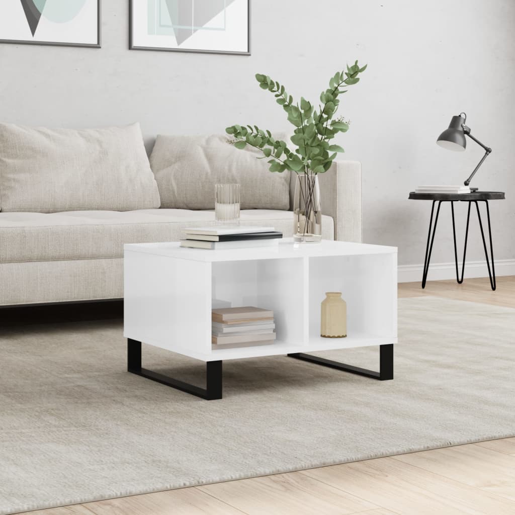 Coffee table high gloss white 60x50x36.5 cm wood material