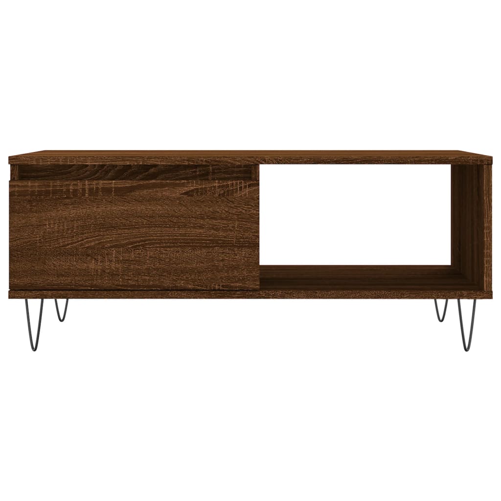Table basse aspect chêne brun 90x50x36,5 cm en bois