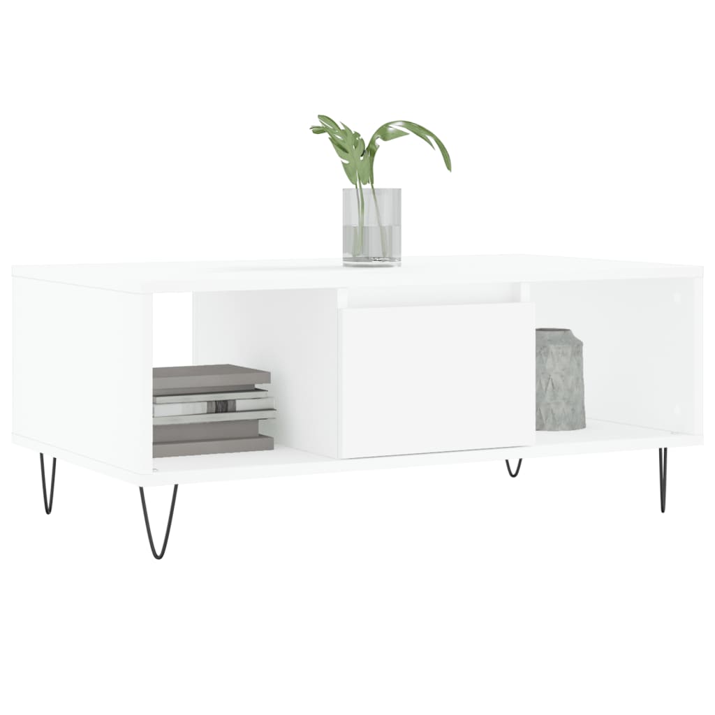 Table basse blanche 90x50x36,5 cm en bois