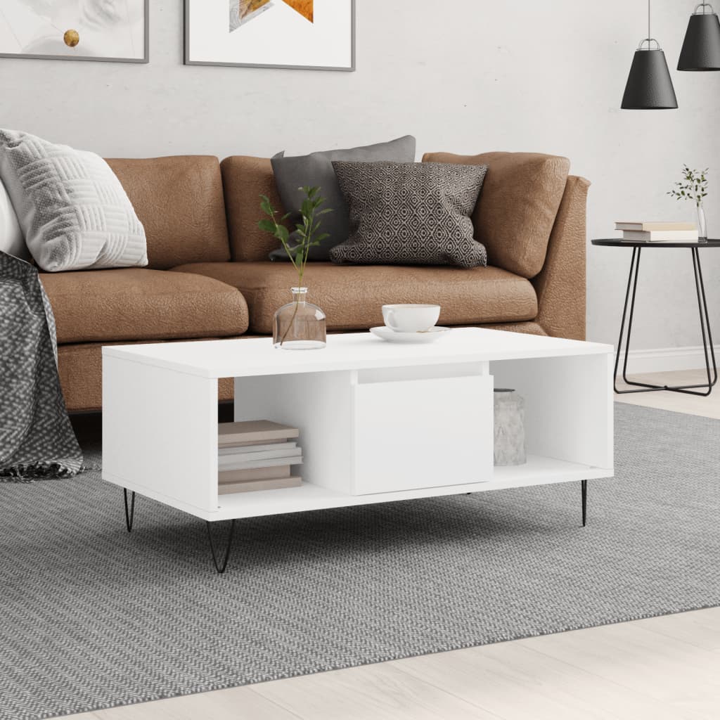 Table basse blanche 90x50x36,5 cm en bois