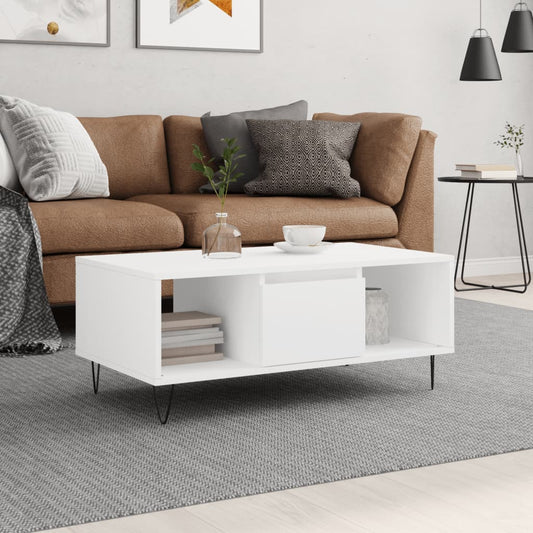 Table basse blanche 90x50x36,5 cm en bois