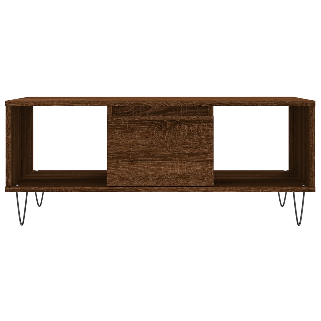 Table basse aspect chêne brun 90x50x36,5 cm en bois