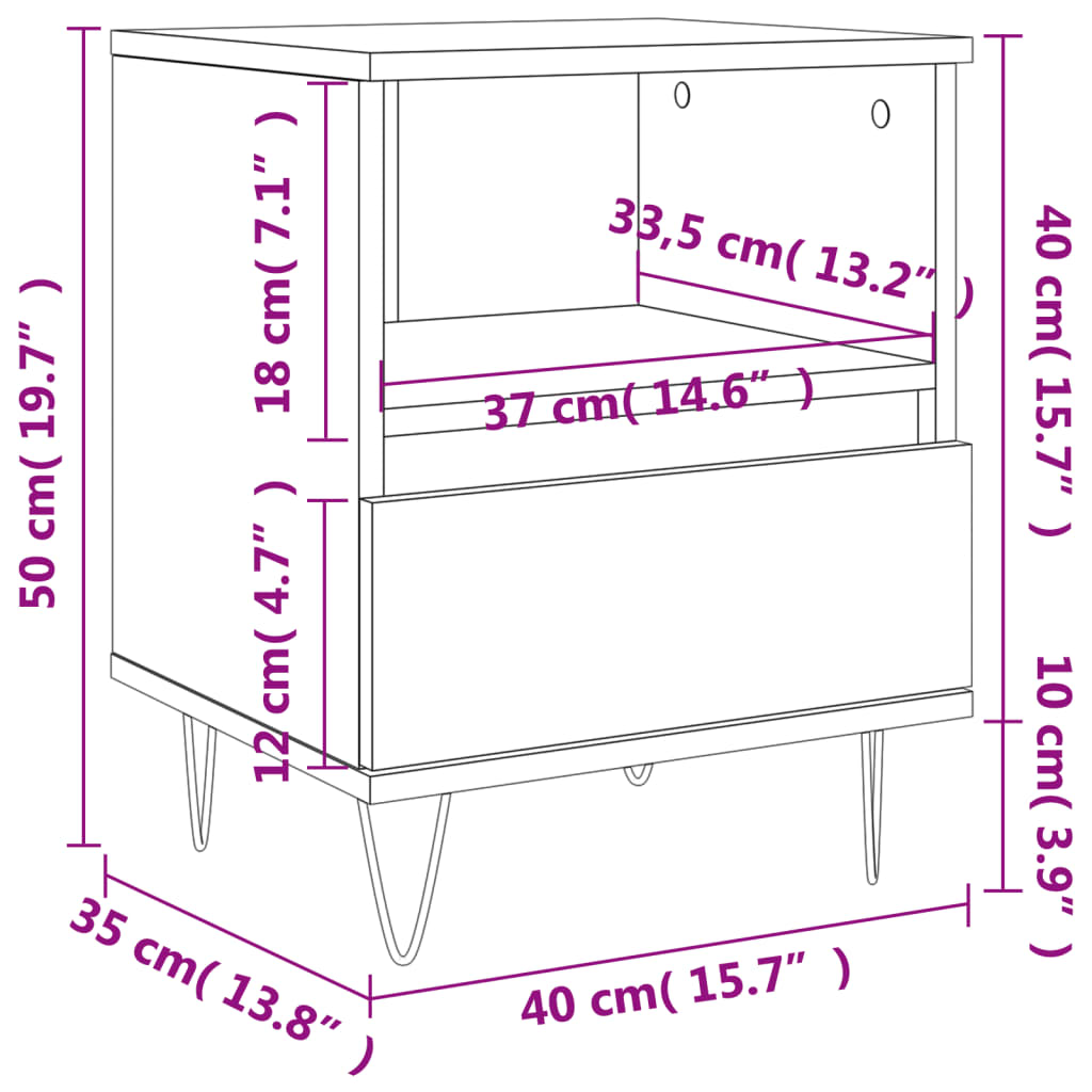 Table de chevet gris béton 40x35x50 cm en bois