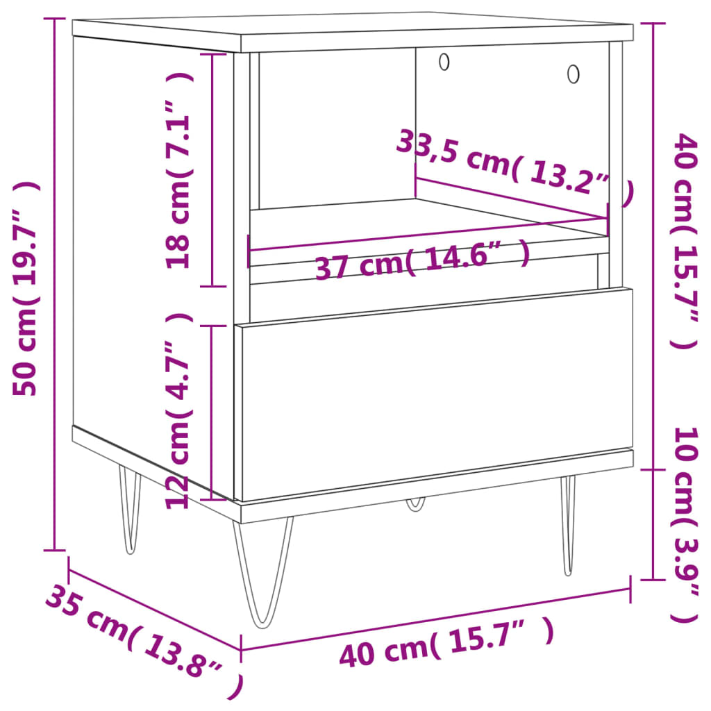 Table de chevet aspect chêne marron 40x35x50 cm en bois