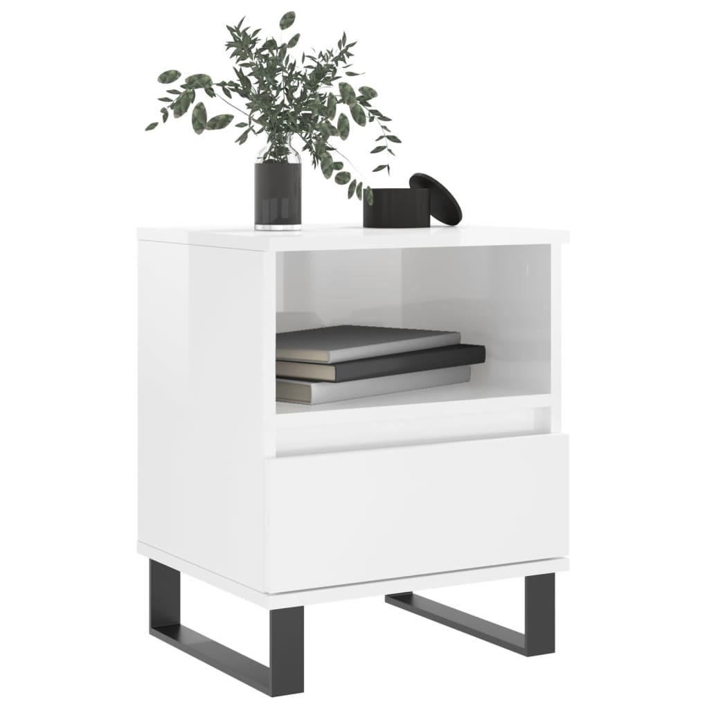 Bedside table high gloss white 40x35x50 cm wood material