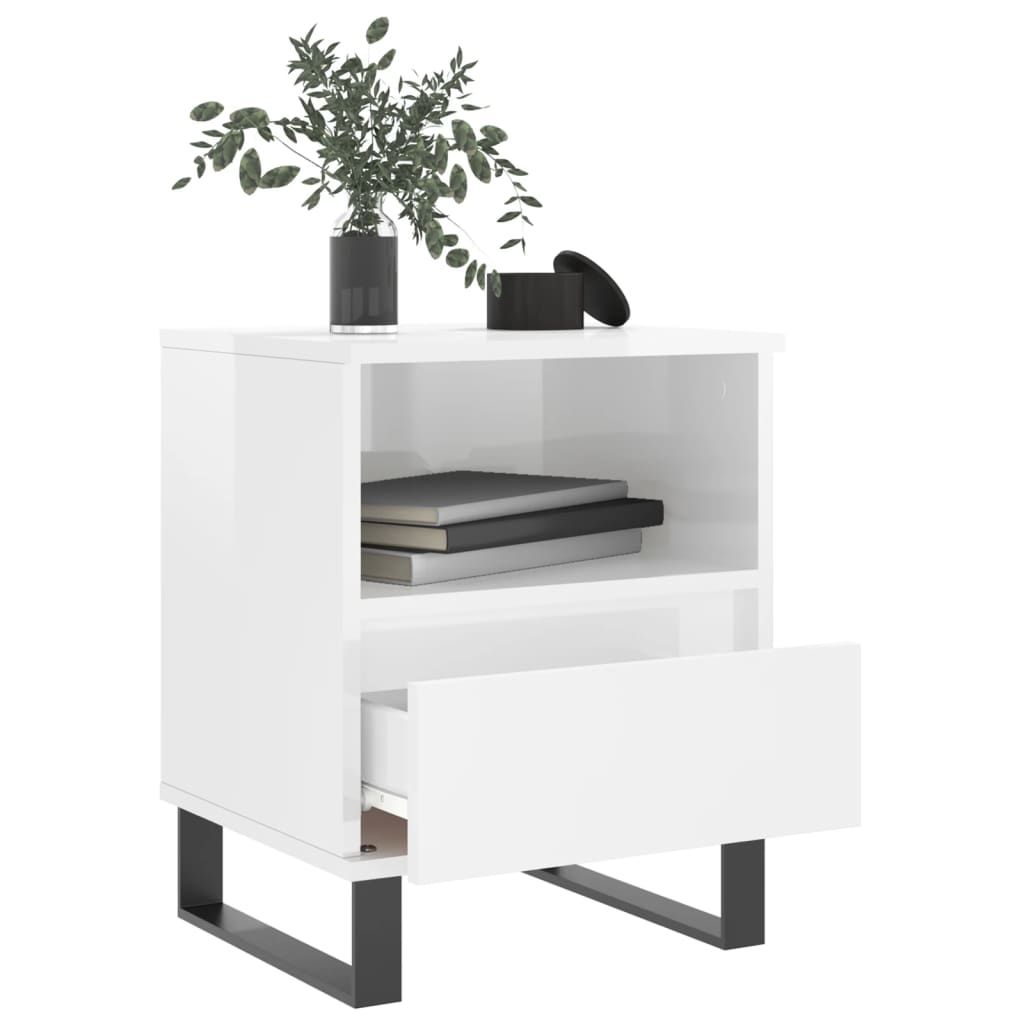 Bedside table high gloss white 40x35x50 cm wood material