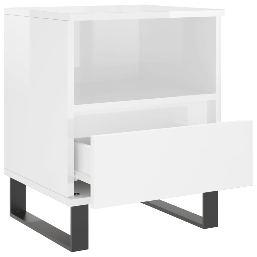Bedside table high gloss white 40x35x50 cm wood material