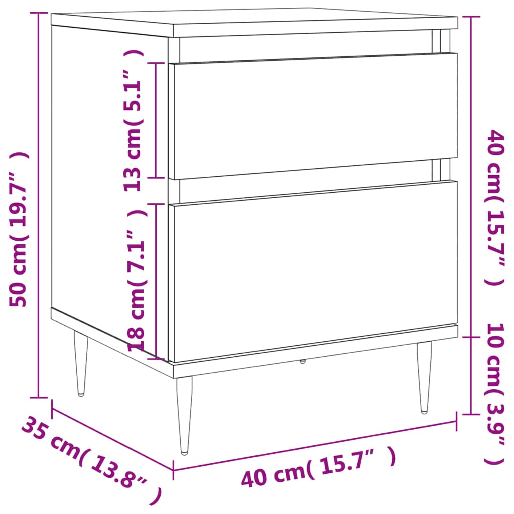 Nachttische 2 Stk. Grau Sonoma 40x35x50 cm Holzwerkstoff