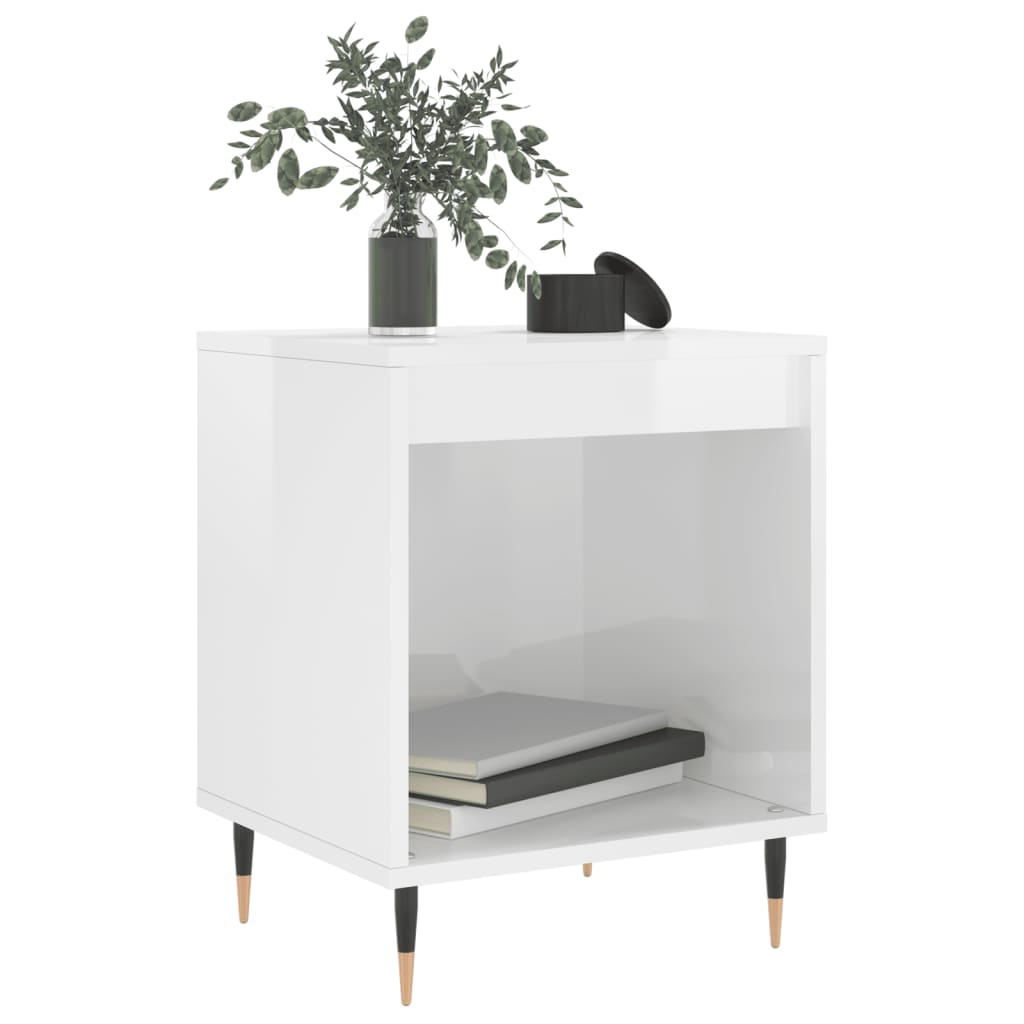 Bedside table high gloss white 40x35x50 cm wood material