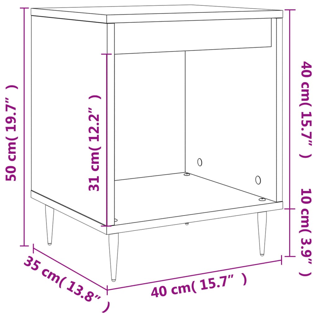 Table de chevet gris béton 40x35x50 cm en bois