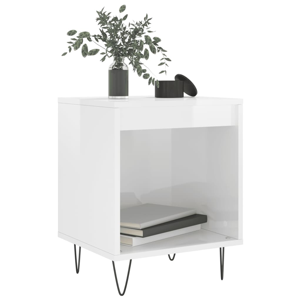 Bedside table high gloss white 40x35x50 cm wood material