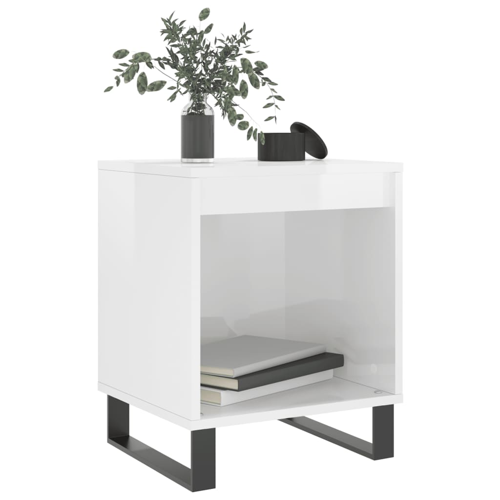 Bedside table high gloss white 40x35x50 cm wood material