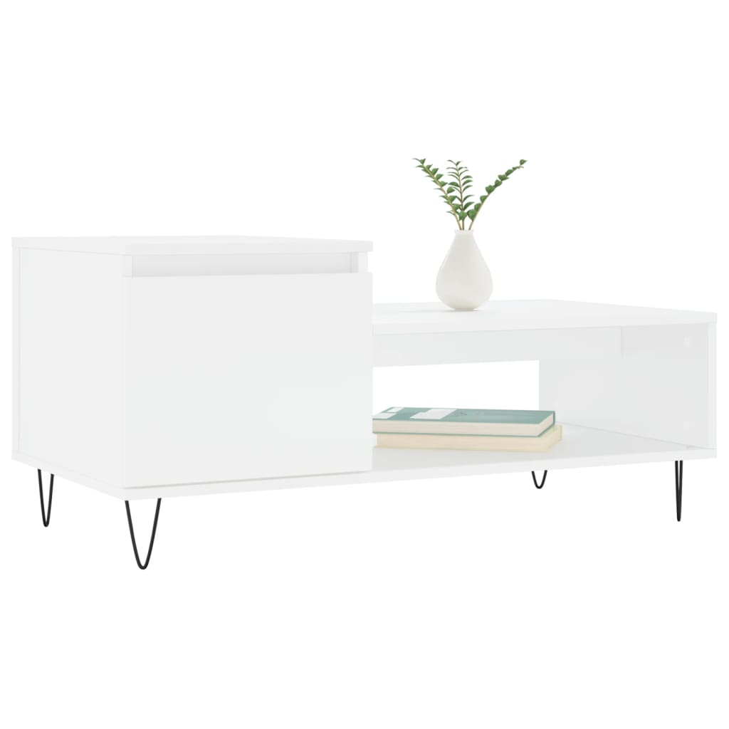 Table basse blanche 100x50x45 cm en bois