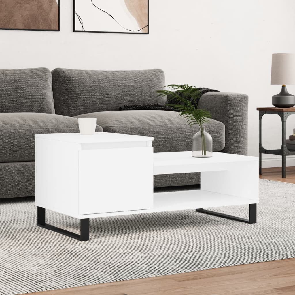 Table basse blanche 100x50x45 cm en bois