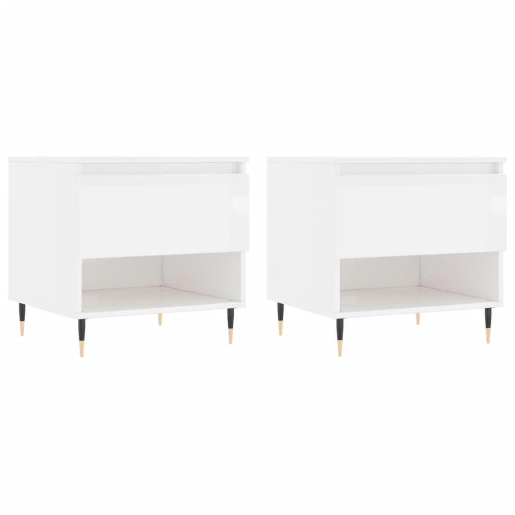 Tables basses 2 pcs. blanc brillant 50x46x50 cm en bois