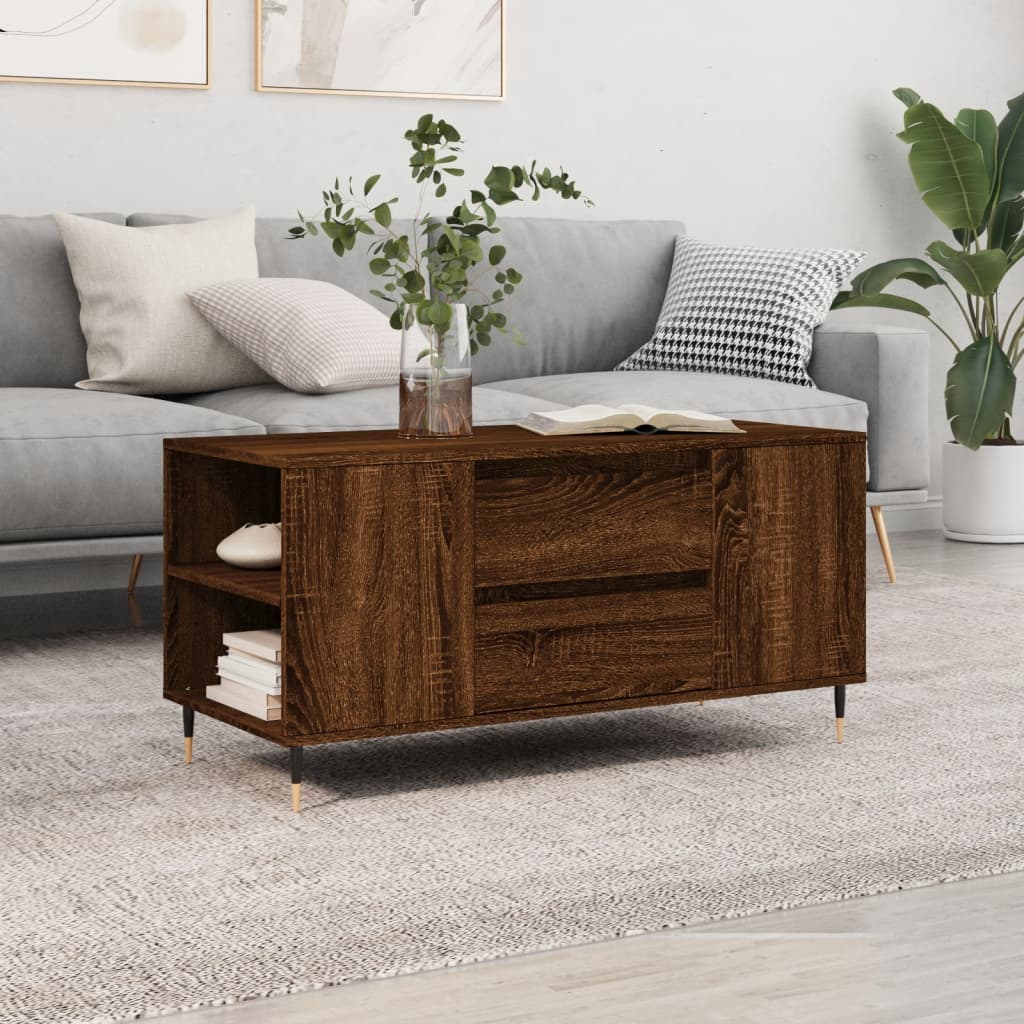 Table basse aspect chêne brun 102x44,5x50 cm en bois