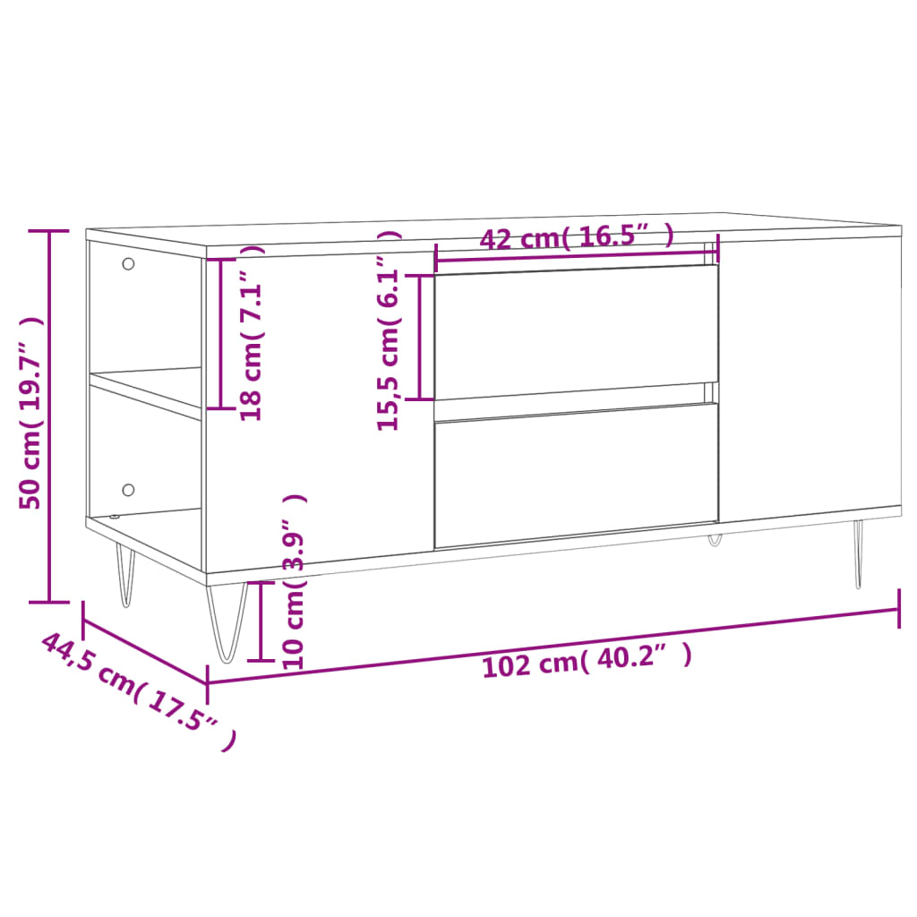 Table basse blanche 102x44,5x50 cm en bois