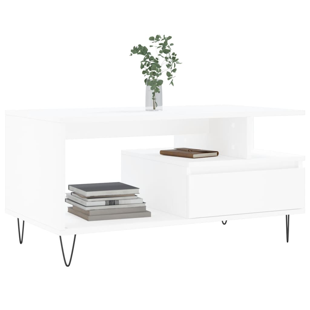 Table basse blanche 90x49x45 cm en bois