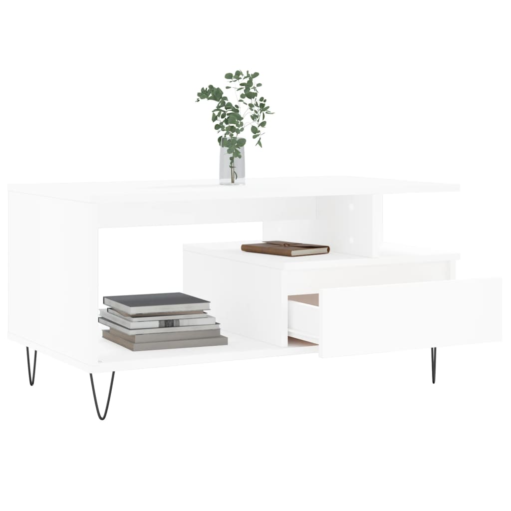 Table basse blanche 90x49x45 cm en bois