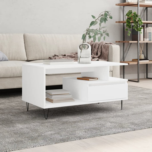Table basse blanche 90x49x45 cm en bois