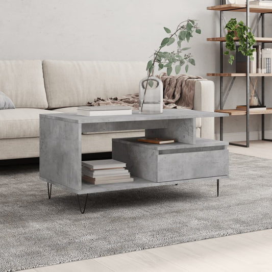 Table basse gris béton 90x49x45 cm en bois