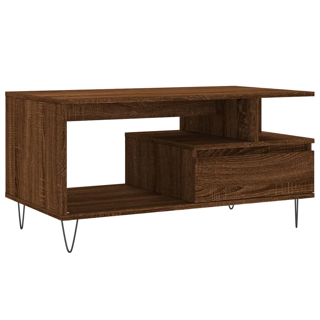 Table basse aspect chêne marron 90x49x45 cm en bois