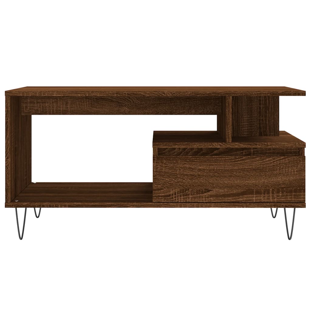 Table basse aspect chêne marron 90x49x45 cm en bois